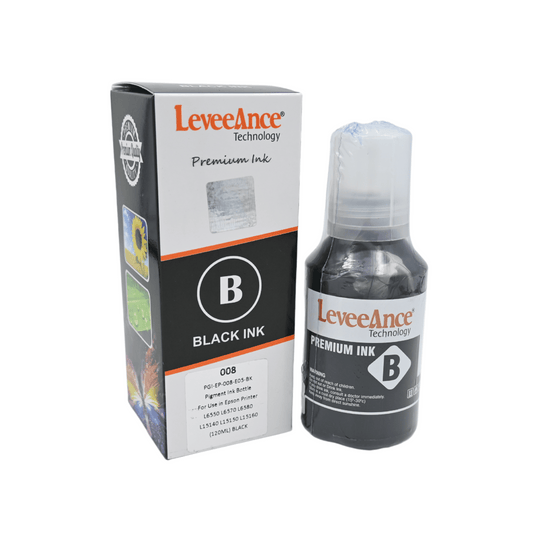 LeveeAnce 008 Compatible Ink Bottle Pigment Ink For Use in Epson Printer Series L6550,L6570,L6580,L6460,L6490,L15140,L15150,L15160. (BLACK-120ML)