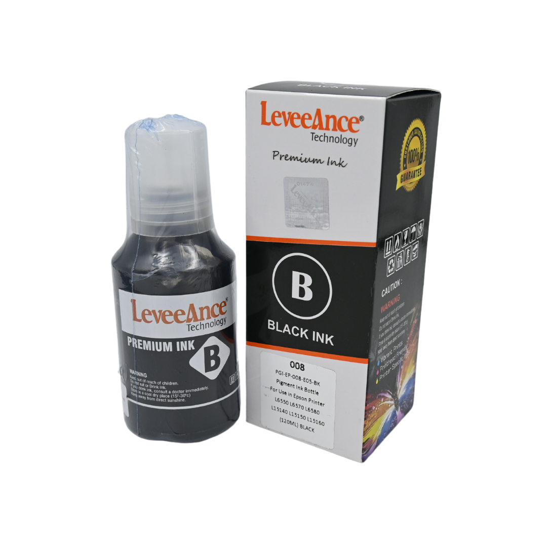 LeveeAnce 008 Compatible Ink Bottle Pigment Ink For Use in Epson Printer Series L6550,L6570,L6580,L6460,L6490,L15140,L15150,L15160. (BLACK-120ML)